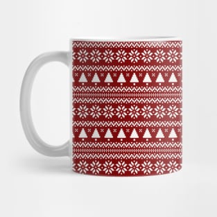 Dark Christmas Candy Apple Red Nordic Trees Stripe in White Mug
